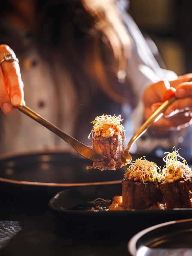 Close up detail of beautifully plated modern Australian cuisine at Restaurant Bay